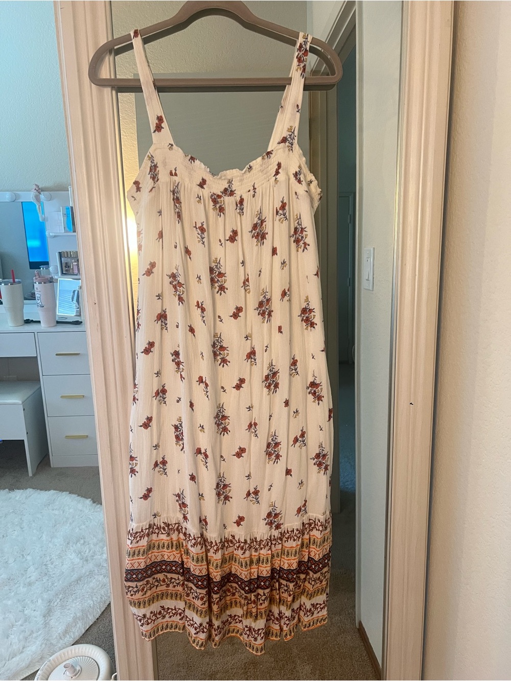 Old Navy Cream Floral Maxi Sundress with Border Print